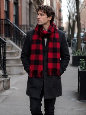 Indigo Buffalo Check Scarf in Red and Black